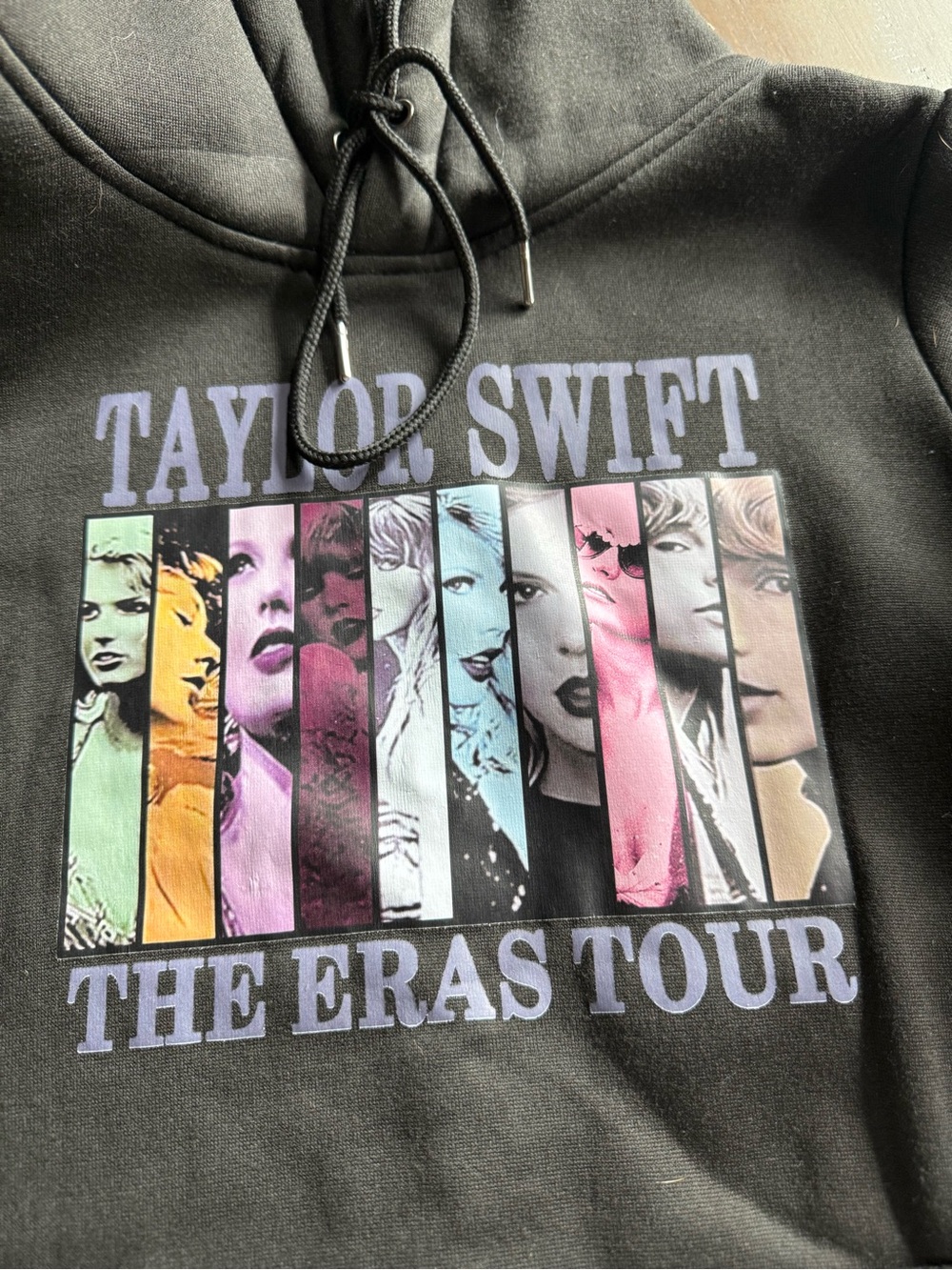 Taylor Swift Black Multicolor Eras Tour Graphic Hoodie